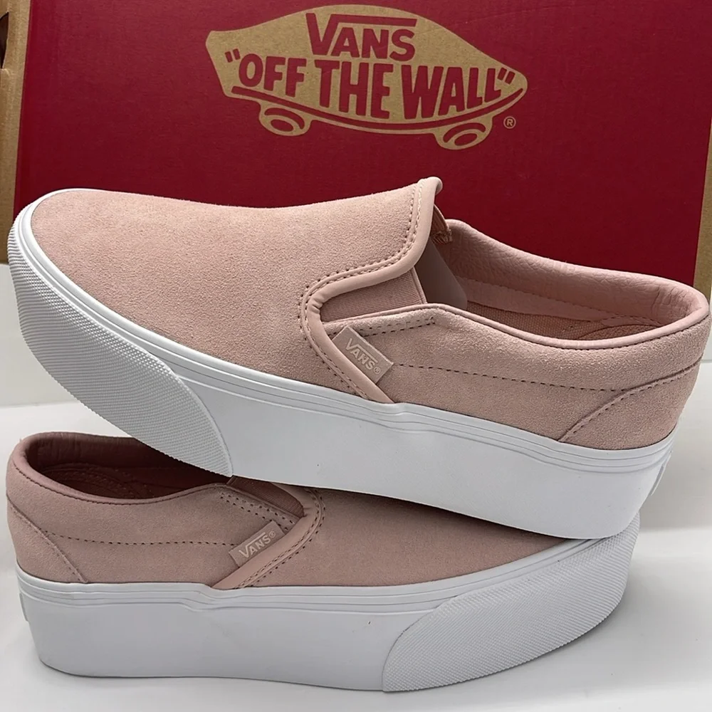 Vans WMNS Platform Sneakers Classic Slip-On Stackform Mono Embroidery Rose Smoke